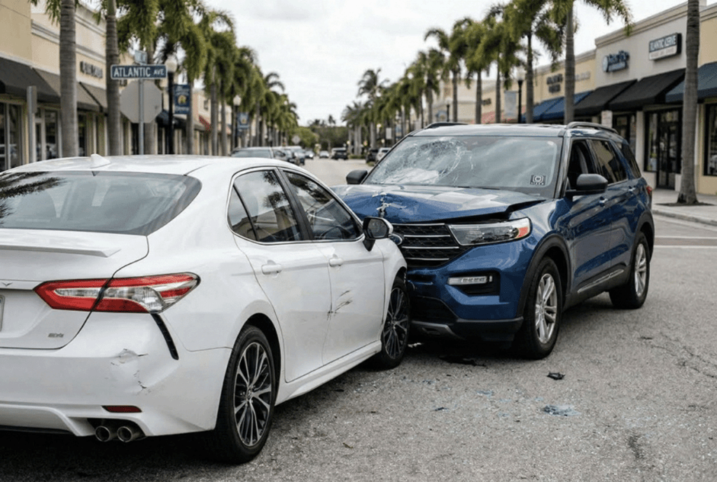 A car accident in Delray Beach involving an Uber.