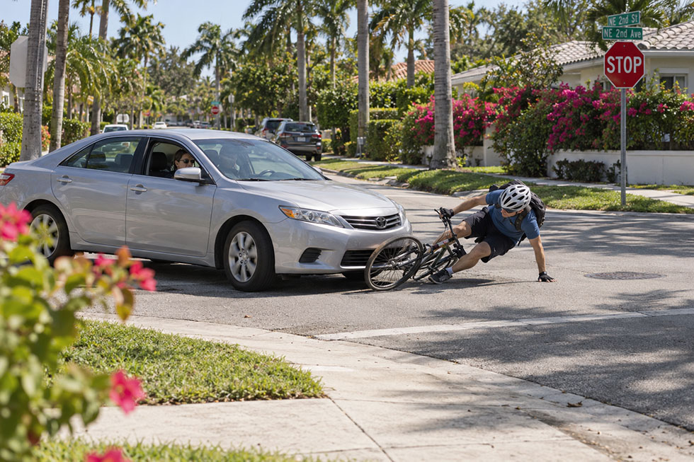 Delray Beach cyclist struck by a car at a neighborhood intersection.